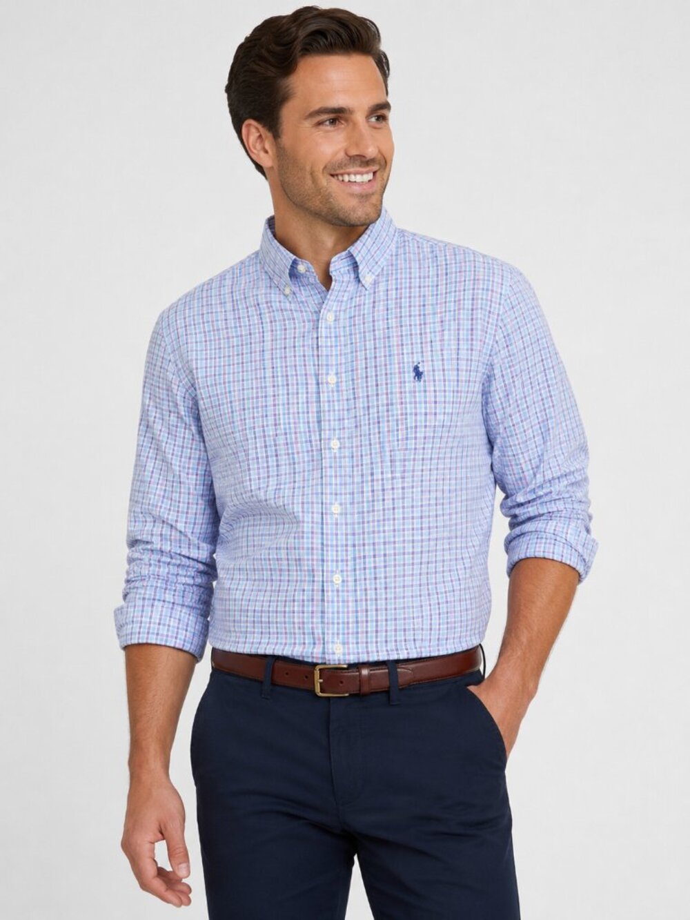 Polo Ralph Lauren Plaid Button Down Shirt Men Classic Fit 15.5 Blue